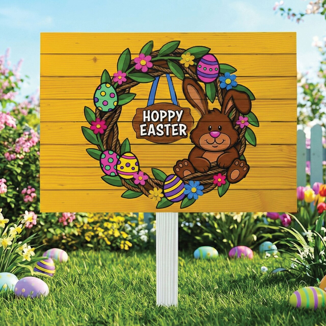 Semn de curte, Easter Hanging Sign, 58x38 cm, Multicolor - imagine 5